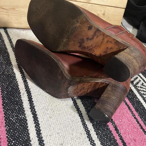 Vintage Made in Italy Genuine Leather Cognac Stacked Cowgirl Boots Womens 7.5 - Picture 7 of 8